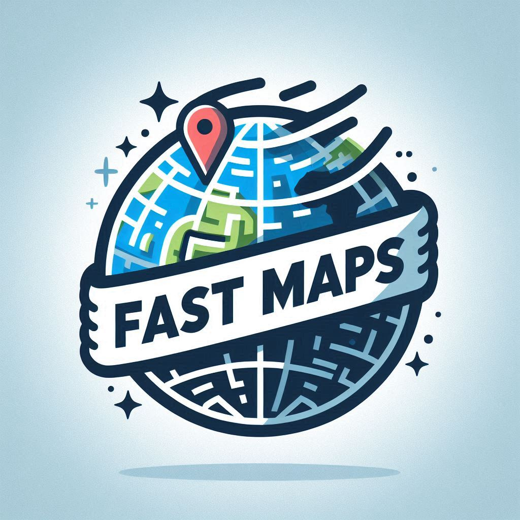 Fast Maps logo featuring a globe, street map, and location pin